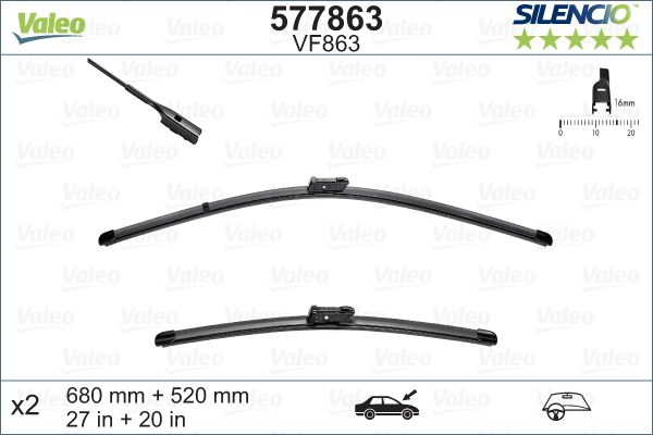 Valeo Щетки стеклоочистителя, комплект VALEO 577863